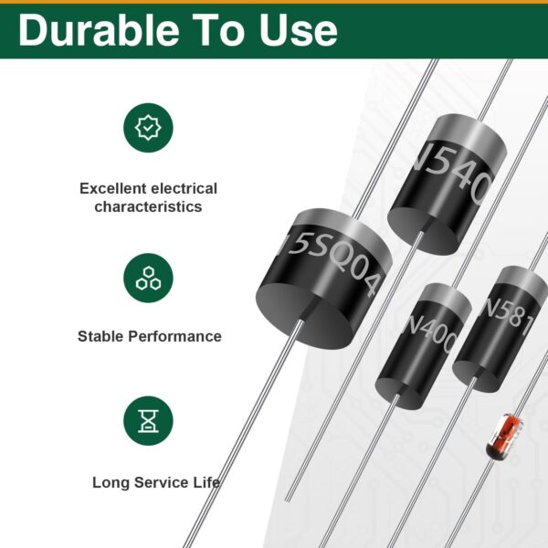240pcs diode assortment kit, 20 values including 1n4001–1n4007, 1n4148, 1n5408, fr107, 10a10, schottky, fast recovery, rectifier diodes