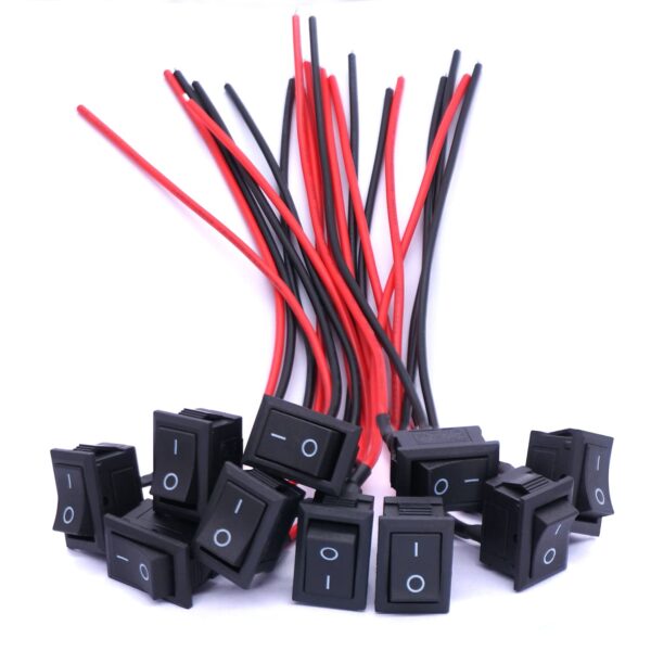 twidec/10pcs rocker switch ac 6a/250v 10a/125v spst 2 pins 2 position on/off car boat square black rocker switch toggle with pre soldered wires kcd1 x f