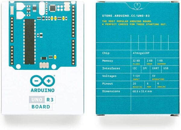 arduino uno rev3 [a000066] – atmega328p microcontroller, 16mhz, 14 digital i/o pins, 6 analog inputs, 32kb flash, usb connectivity, compatible with arduino ide for diy projects and prototyping