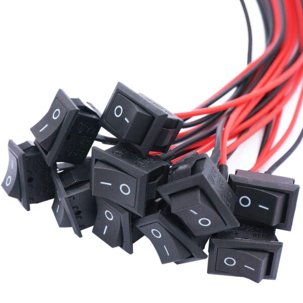 twidec/10pcs rocker switch ac 6a/250v 10a/125v spst 2 pins 2 position on/off car boat square black rocker switch toggle with pre soldered wires kcd1 x f