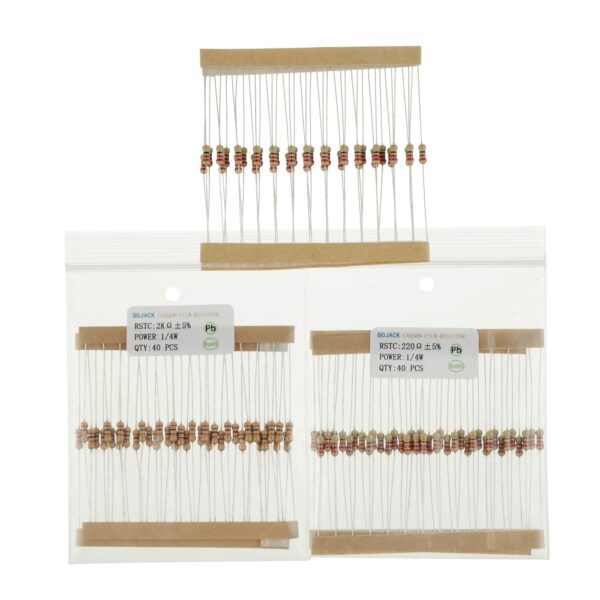 bojack 1000 pcs 25 values resistor kit 1 ohm 1m ohm with 5% 1/4w carbon film resistors assortment