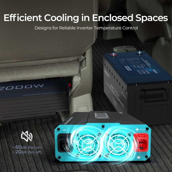 renogy inverter p2 2000w pure sine wave inverter 12v dc to 110v ac converter, off grid solar power inverters for vehicles, truck, rv, home, with built in 5v/2.1a usb / hardwire port, remote controller