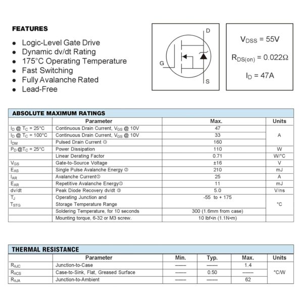 irlz44n irlz44 mosfet transistors 47a 55v irlz44npbf logic level mosfets 47 amp 55 volt to 220 (pack of 10pcs)