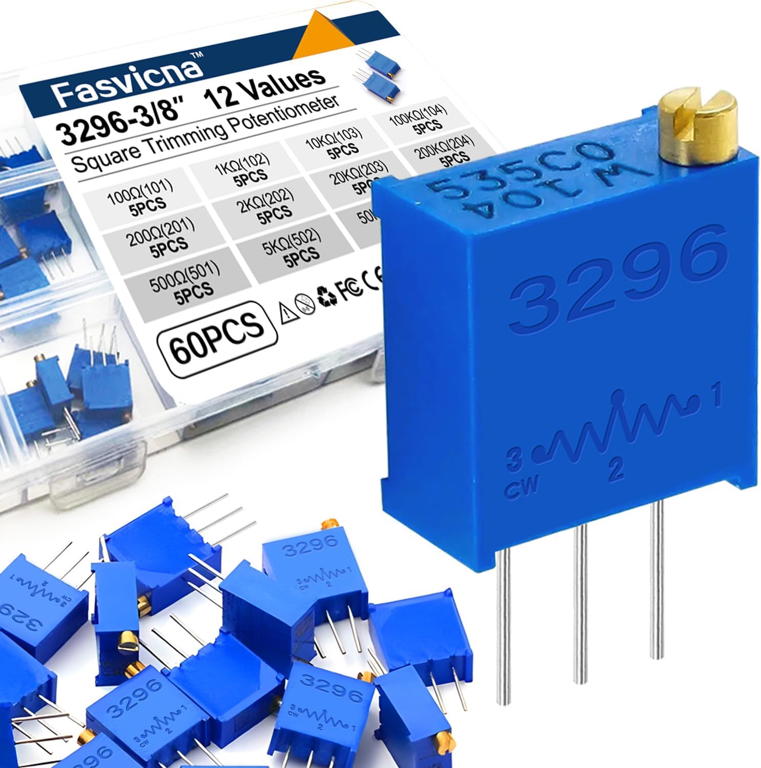 3296w multiturn trimmer potentiometer kit, 12 values from 100Ω to 500kΩ (60pcs) – ideal for precision circuit adjustment, pcb repair, and diy electronics projects