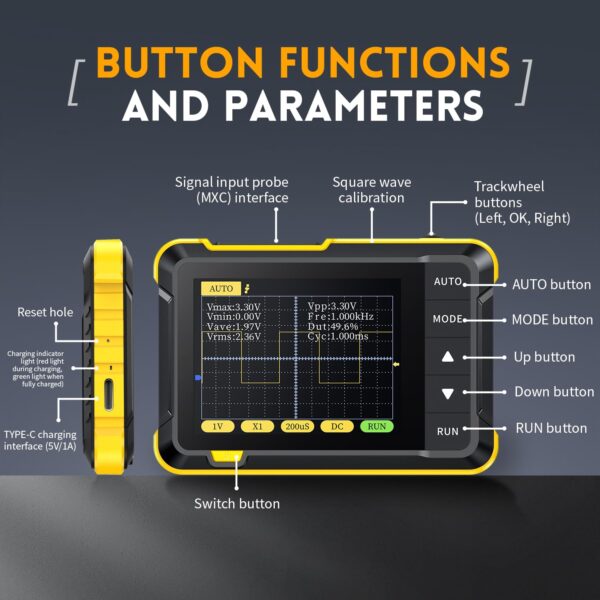 fnirsi dso152 oscilloscope 2.8" tft handheld digital oscilloscope kit portable oscilloscope, 2.5ms/s high sampling rate, 200khz bandwidth, trigger function auto/nomal/single