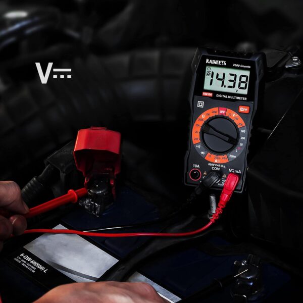 kaiweets digital multimeter with case, dc ac voltmeter, ohm volt amp test meter and continuity test diode voltage tester for household outlet, automotive battery test (anti burn with double fuses)