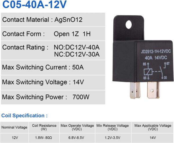 ehdis car relay 4 pin 12v 40amp spst model no.: jd2912 1h 12vdc 40a 14vdc, auto switches & starters,pack of 2