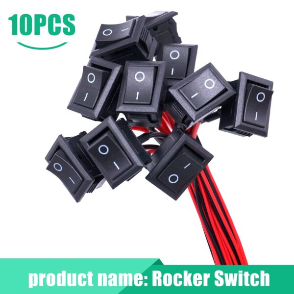 twidec/10pcs rocker switch ac 6a/250v 10a/125v spst 2 pins 2 position on/off car boat square black rocker switch toggle with pre soldered wires kcd1 x f