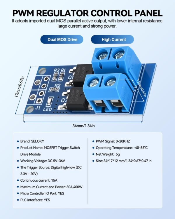 6pcs dual high power mosfet trigger switch drive module 0 20khz pwm adjustment electronic switch control board motor speed controller lamp brightness control, dc 5v 36v 400w, 15a (max 30a)