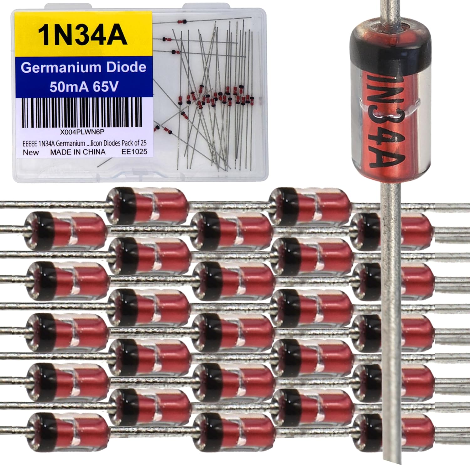 eeeee 1n34a germanium diode (25pcs) 1n34 50ma 65 volt 65v 50 millimap in34a 1n34 in34 electronic silicon diodes
