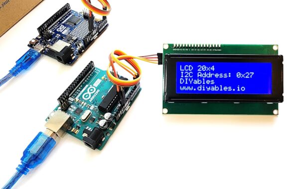 lcd 2004 i2c (twi) 20x4 display module with blue backlight, adjustable contrast, compatible with arduino uno r3 r4, esp32, esp8266, raspberry pi, tutorials included