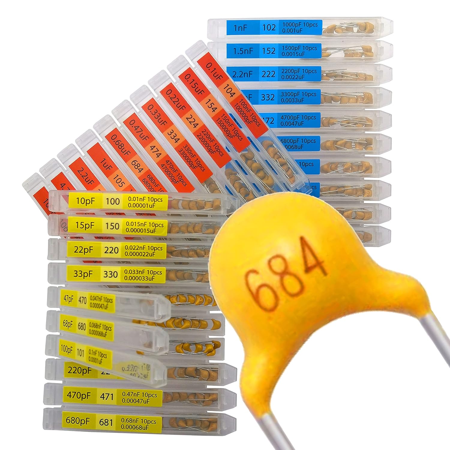 eeeee 30 value 300 pcs multilayer monolithic ceramic capacitor assortment kit 10pf－10uf individual box lid pf nf uf (300 pcs)