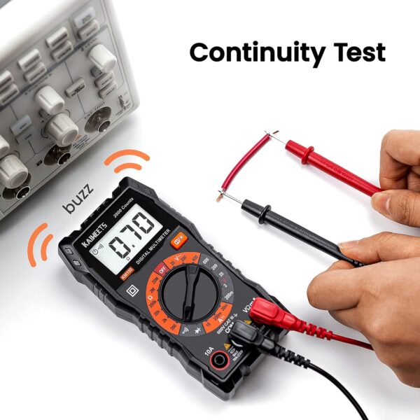 kaiweets digital multimeter with case, dc ac voltmeter, ohm volt amp test meter and continuity test diode voltage tester for household outlet, automotive battery test (anti burn with double fuses)