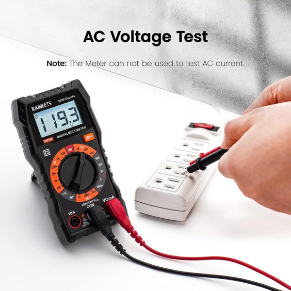 kaiweets digital multimeter with case, dc ac voltmeter, ohm volt amp test meter and continuity test diode voltage tester for household outlet, automotive battery test (anti burn with double fuses)