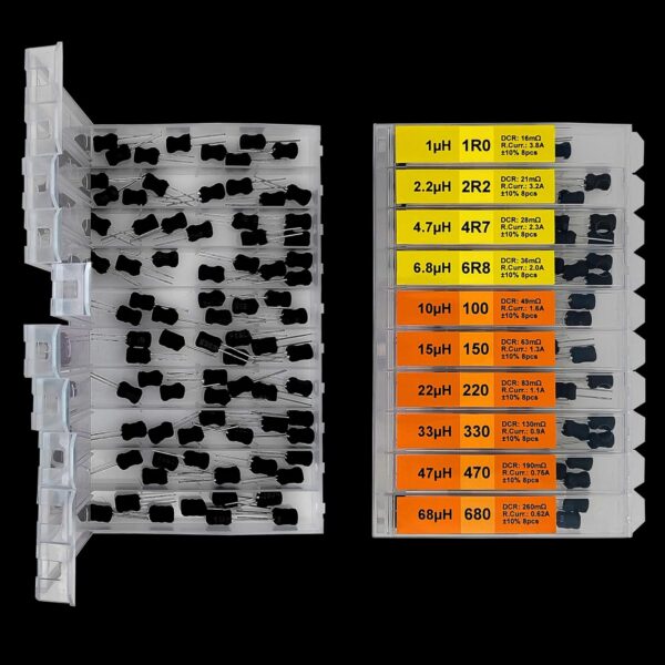 eeeee 20 values 160 pcs inductor kit 1uh to 10 mh dip radial power choke inductors assortment kit copper coil rated current dc resistance individual compartment