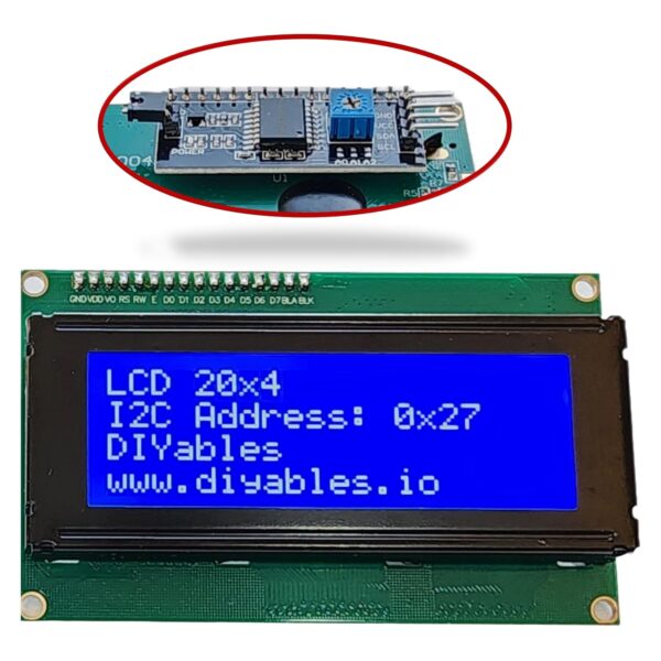 lcd 2004 i2c (twi) 20x4 display module with blue backlight, adjustable contrast, compatible with arduino uno r3 r4, esp32, esp8266, raspberry pi, tutorials included
