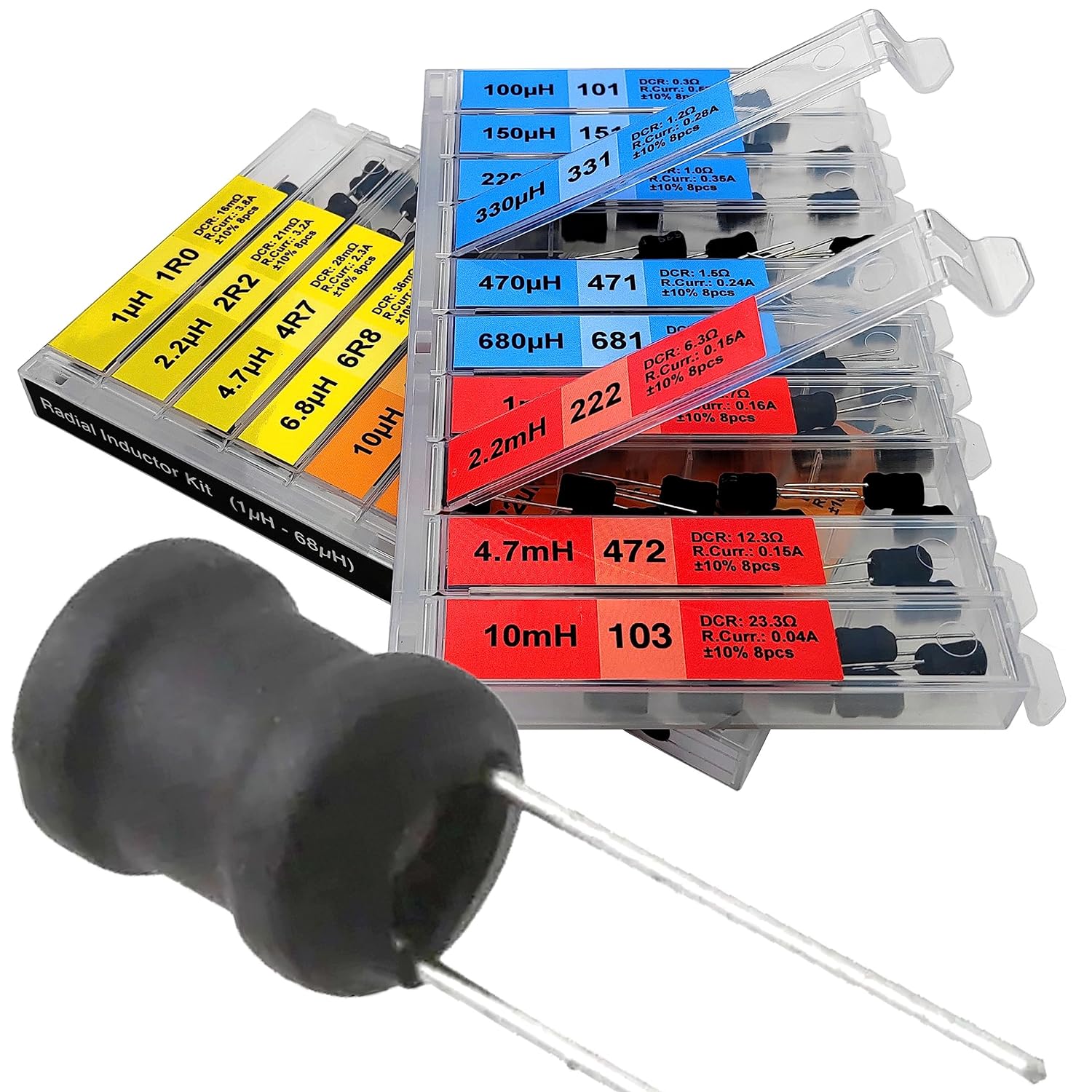 eeeee 20 values 160 pcs inductor kit 1uh to 10 mh dip radial power choke inductors assortment kit copper coil rated current dc resistance individual compartment