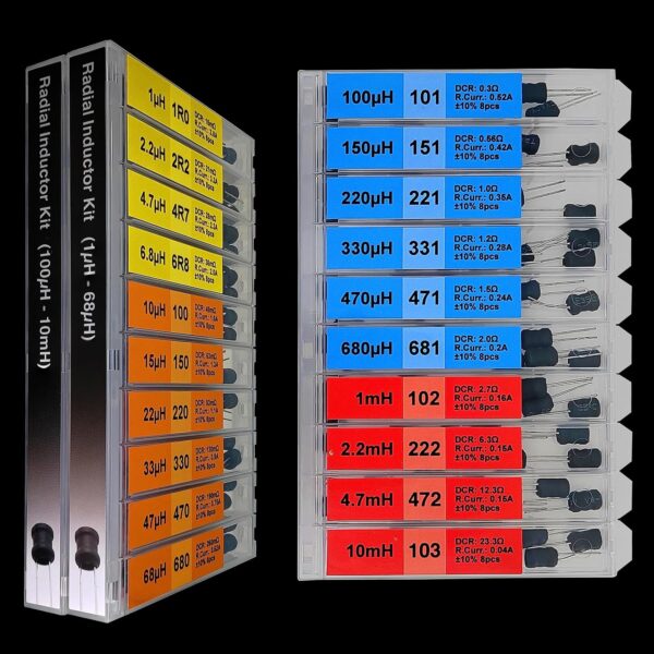 eeeee 20 values 160 pcs inductor kit 1uh to 10 mh dip radial power choke inductors assortment kit copper coil rated current dc resistance individual compartment