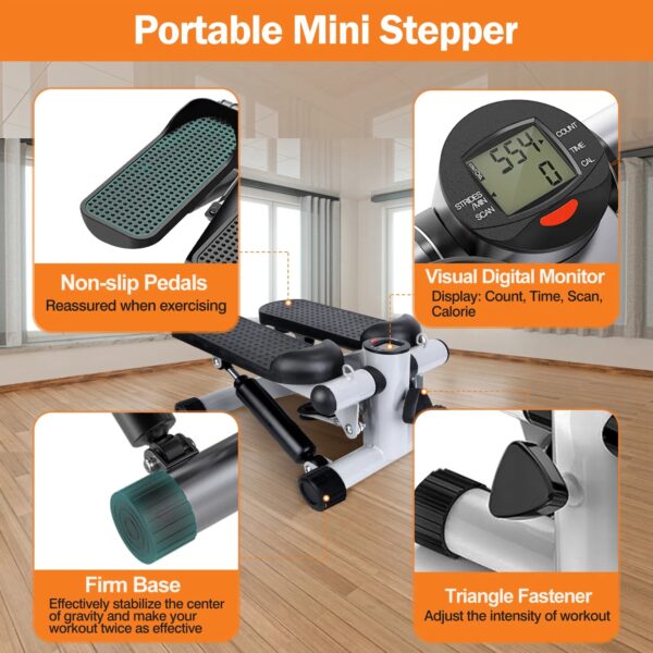 Exercise Stepper For Women Mini Fitness Stepper With 2 Resistance Bands LCD Monitor Max 330.7LBS Load Stair Stepper Quiet Stepper - Image 9