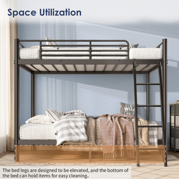 Loft Bunk Bed Twin Over Twin Size With Ladder And Guardrail,Heavy Duty Metal Slats Support No Box Spring Needed Small Space Saving Furniture For Bedroom Dorm,Black - Image 5