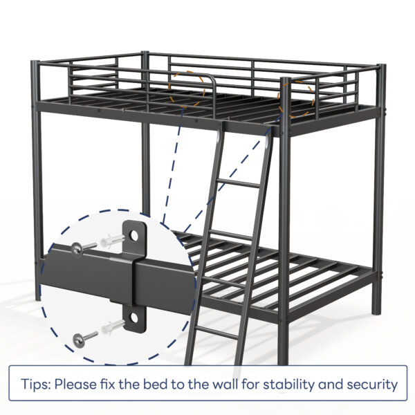 Loft Bunk Bed Twin Over Twin Size With Ladder And Guardrail,Heavy Duty Metal Slats Support No Box Spring Needed Small Space Saving Furniture For Bedroom Dorm,Black - Image 4