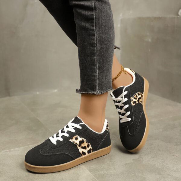 Round Toe Lace-up Vintage Leopard Print German Training Shoes - Image 5