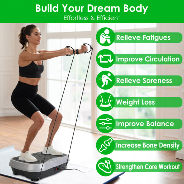1Pc Vibration Exercise Machine With Resistant Bands Remote Control Whole Body Vibration Platform Workout Equipment Home Fitness Training Equipment For Weight Loss Fat Burner - Image 5