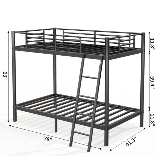 Loft Bunk Bed Twin Over Twin Size With Ladder And Guardrail,Heavy Duty Metal Slats Support No Box Spring Needed Small Space Saving Furniture For Bedroom Dorm,Black - Image 6