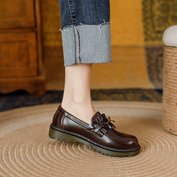 British Style Round Head Chunky Heel Small Leather Shoes For Women - Image 7