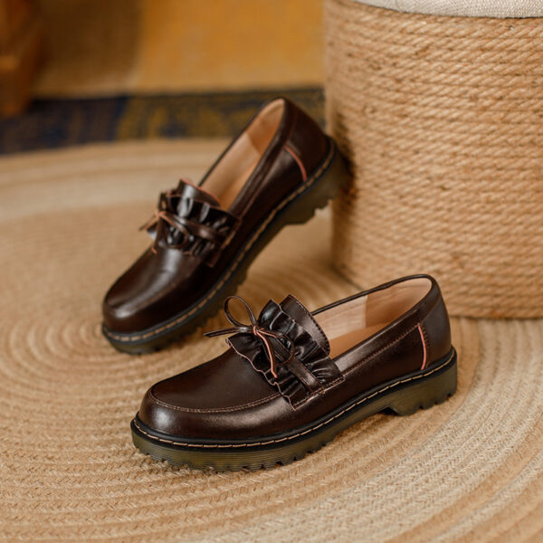 British Style Round Head Chunky Heel Small Leather Shoes For Women - Image 3