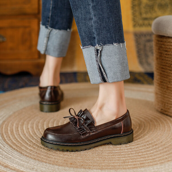 British Style Round Head Chunky Heel Small Leather Shoes For Women - Image 4