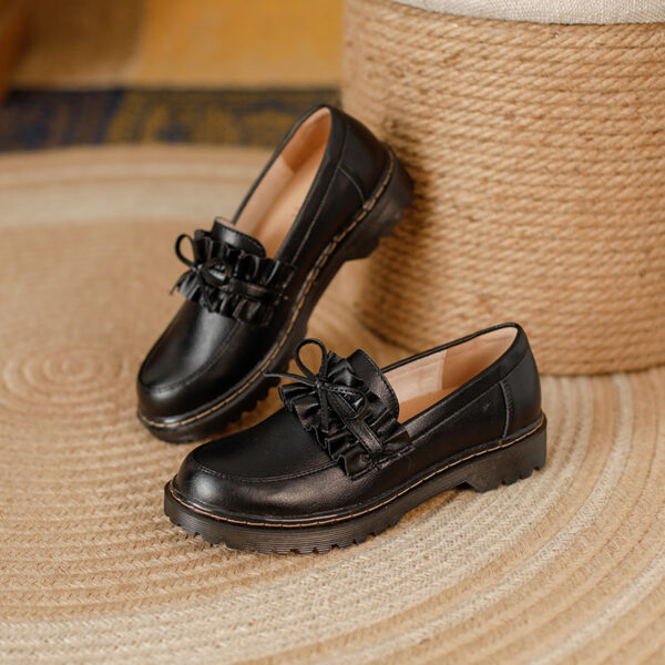 British Style Round Head Chunky Heel Small Leather Shoes For Women - Image 6