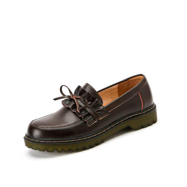 British Style Round Head Chunky Heel Small Leather Shoes For Women - Image 2