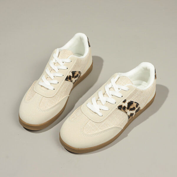 Round Toe Lace-up Vintage Leopard Print German Training Shoes - Image 6